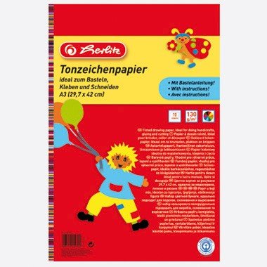 Tonzeichenpapierblock A3, herlitz, Recyclingkarton, 120g/m², 10 Blatt, 10 verschiedene Farben, Blauer Engel, 1 Stück lose Tonzeichenpapierblock A3, herlitz, Recyclingkarton, 120g/m², 10 Blatt, 10 verschiedene Farben, Blauer Engel, 1 Stück lose von Herlitz
