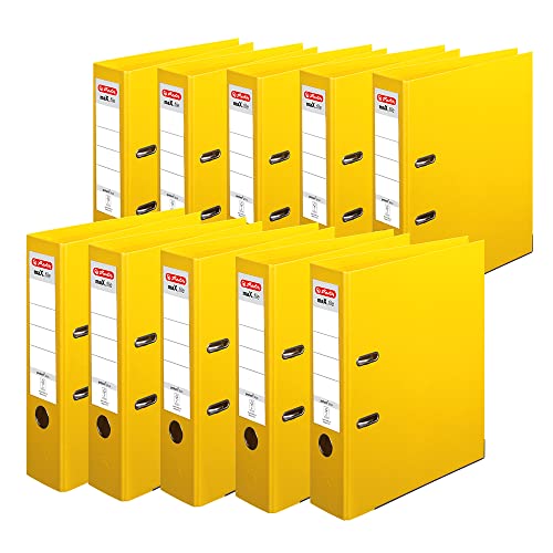 Herlitz 10834356 Ordner maX.file protect+, A4, Rückenbreite: 8cm, Voll-PP-Folienbezug, gelb, 10 Stück von Herlitz