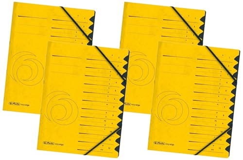 herlitz 10843340 Ordnungsmappe Quality 1-12, A4, gelb, 12 Fächer mit Gummizug, 1 Stück (Packung mit 4) von Herlitz