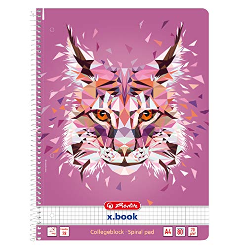herlitz 50027781 Spiralblock A4, 80 Blatt, kariert, Motiv: Wild Animals Luchs, 1 Stück von Herlitz