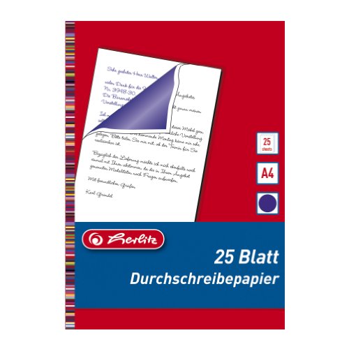 herlitz Durchschreibepapier, Durchschlagpapier, Format A4, 25 Blatt, blau, Transferpapier für Handschrift von Herlitz