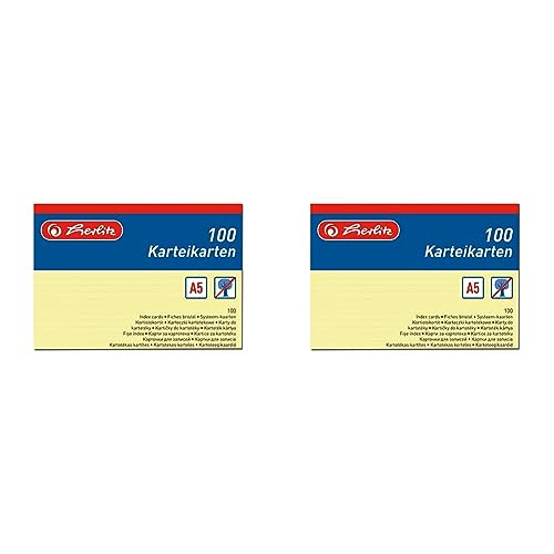 herlitz Karteikarte A5, liniert, gelb, 100 Stück (Packung mit 2) von Herlitz