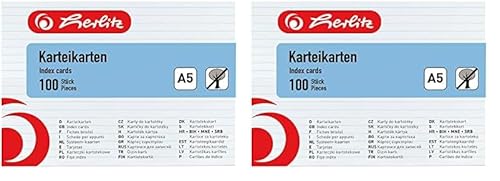 herlitz Karteikarte A5, liniert, weiß, 100 Stück (Packung mit 2) von Herlitz