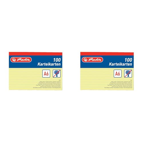 herlitz Karteikarte A6, liniert, gelb, 100 Stück (Packung mit 2) von Herlitz