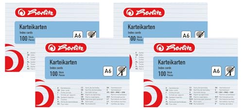 herlitz Karteikarte A6, liniert, weiß, 100 Stück (Packung mit 4) von Herlitz