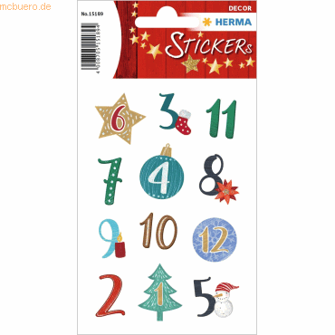 10 x HERMA Adventskalenderzahlen Weihnachts-Symbole beglimmert 10 x HERMA Adventskalenderzahlen Weihnachts-Symbole beglimmert von Herma