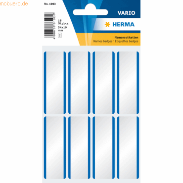 10 x HERMA Namensetiketten Acetat-Seide 54x19mm weiß/blau VE=16 Stück 10 x HERMA Namensetiketten Acetat-Seide 54x19mm weiß/blau VE=16 Stück von Herma