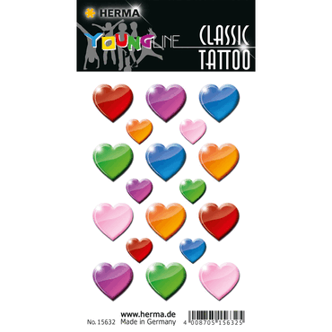 10 x HERMA Schmucketikett CLASSIC Tattoo Colour Herzen bunt 1Bl 10 x HERMA Schmucketikett CLASSIC Tattoo Colour Herzen bunt 1Bl von Herma