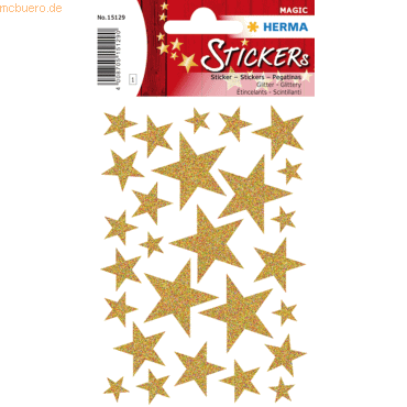 10 x HERMA Schmucketikett Magic Sterne Gold Glittery 1 Blatt von Herma