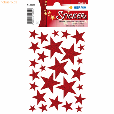 10 x HERMA Schmucketikett Magic Sterne Rot Glittery 1 Blatt von Herma