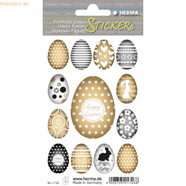 10 x HERMA Sticker Decor Happy Easter Goldeier VE=3 Blatt von Herma