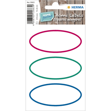 10 x HERMA Sticker HOME Etiketten dreifarbig oval18Et von Herma