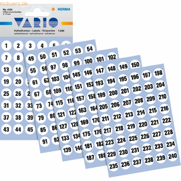 10 x HERMA Zahlen 12mm 1-240 selbstklebend Papier schwarz VE=5 Blatt 10 x HERMA Zahlen 12mm 1-240 selbstklebend Papier schwarz VE=5 Blatt von Herma