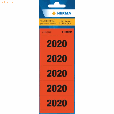 10 x Herma Inhaltsschild 2020 selbstklebend VE=100 Stück rot von Herma