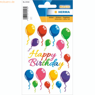 10 x Herma Sticker Bunte Luftballon mit glänzendem Glitter von Herma