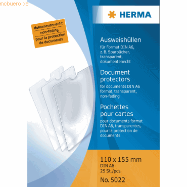 25 x HERMA Ausweishülle 110x155mm für Format DIN A6 Sparbücher von Herma