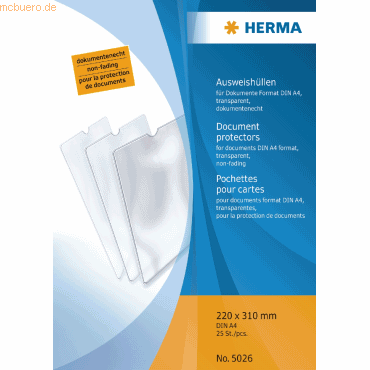 25 x HERMA Ausweishülle 220x310mm für Dokumente DIN A4 von Herma