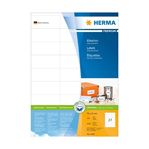3 PG Herma 4450 SuperPrint Etiketten ohne Rand Größe (B x H) 70,0x32,0 mm Inhalt/Blatt 2700 Stück/100 von Herma