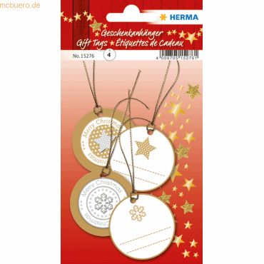 5 x HERMA Geschenkanhänger 3D Weihnachten 5cm gold VE=6 Stück von Herma