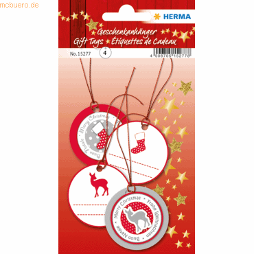 5 x HERMA Geschenkanhänger 3D Weihnachten 5cm rot VE=6 Stück von Herma