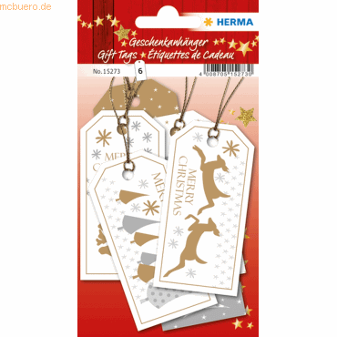 5 x HERMA Geschenkanhänger Weihnachten Merry Christmas 8x4cm VE=6 Stüc von Herma