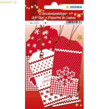 HERMA Geschenkanhänger Weihnachten White Christmas 8x4cm VE=6 Stück von Herma