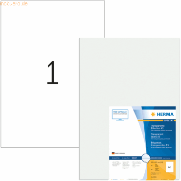 HERMA A3-Etiketten Folie transparent 297x420mm Special A3 LaserCopy 50 von Herma