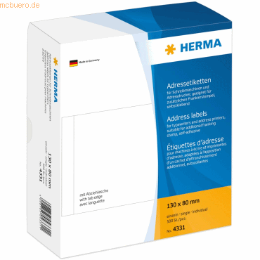 HERMA Adress-Etiketten 130x80mm einzeln VE=500 Stück HERMA Adress-Etiketten 130x80mm einzeln VE=500 Stück von Herma