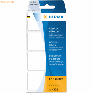 HERMA Adress-Etiketten 67x35mm endlos leporello-gefalzt VE=250 Stück HERMA Adress-Etiketten 67x35mm endlos leporello-gefalzt VE=250 Stück von Herma