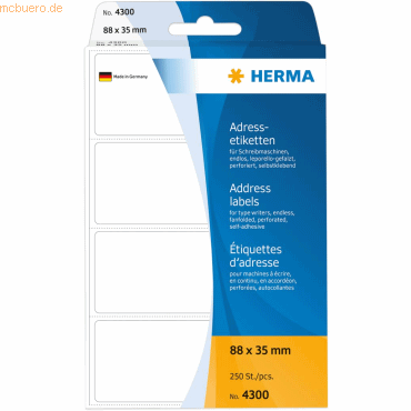HERMA Adress-Etiketten 88x35mm endlos leporello-gefalzt VE=250 Stück HERMA Adress-Etiketten 88x35mm endlos leporello-gefalzt VE=250 Stück von Herma