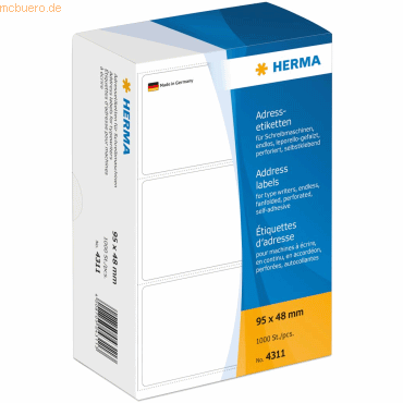 HERMA Adress-Etiketten 95x48mm endlos leporello-gefalzt VE=1000 Stück HERMA Adress-Etiketten 95x48mm endlos leporello-gefalzt VE=1000 Stück von Herma