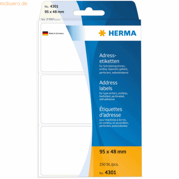 HERMA Adress-Etiketten 95x48mm endlos leporello-gefalzt VE=250 Stück HERMA Adress-Etiketten 95x48mm endlos leporello-gefalzt VE=250 Stück von Herma