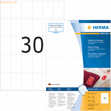 HERMA Anhänger 35x59,4 mm weiß Papier/Folie/Papier perforiert nicht kl HERMA Anhänger 35x59,4 mm weiß Papier/Folie/Papier perforiert nicht kl von Herma