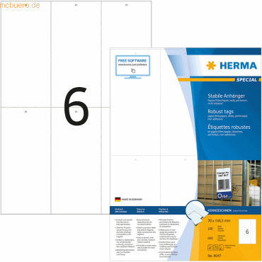 HERMA Anhänger 70x148,5 mm weiß Papier/Folie/Papier perforiert nicht k von Herma