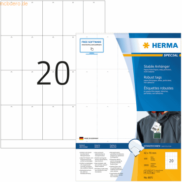 HERMA Anhänger Papier/Folie/Papier 41x70mm Special A4 LaserCopyInkjet von Herma