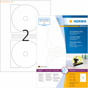 HERMA CD-Etiketten Maxi weiß Durchmesser 116mm Special A4 VE=200 Stück HERMA CD-Etiketten Maxi weiß Durchmesser 116mm Special A4 VE=200 Stück von Herma