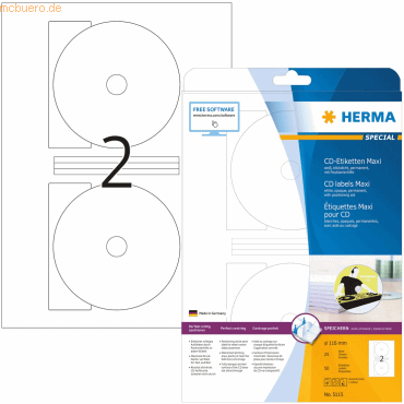 HERMA CD-Etiketten Maxi weiß Durchmesser 116mm Special A4 VE=50 Stück von Herma