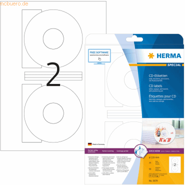 HERMA CD-Etiketten weiß Durchmesser 116mm Special A4 VE=50 Stück HERMA CD-Etiketten weiß Durchmesser 116mm Special A4 VE=50 Stück von Herma