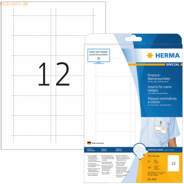 HERMA Einsteck-Namensschilder A4 75x40mm 300 Stück (25 Blatt) von Herma