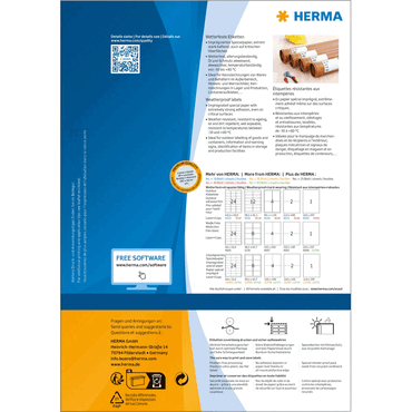 HERMA Etikett 99,1x67,7mm wetterfest A4 80 Blatt LaserCopy weiß HERMA Etikett 99,1x67,7mm wetterfest A4 80 Blatt LaserCopy weiß von Herma