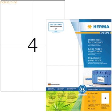 HERMA Etiketten 105,0x148,0mm naturweiß RC A4 VE=80 Blatt von Herma