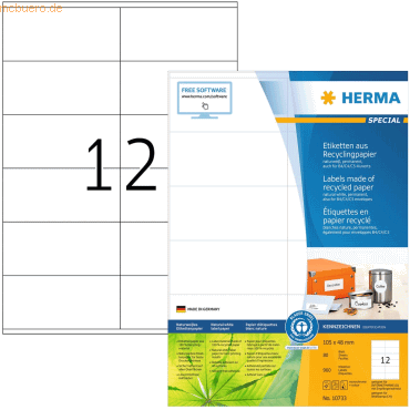 HERMA Etiketten 105,0x48,0mm naturweiß RC A4 VE=80 Blatt von Herma