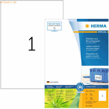 HERMA Etiketten 210,0x297,0mm naturweiß RC A4 VE=80 Blatt HERMA Etiketten 210,0x297,0mm naturweiß RC A4 VE=80 Blatt von Herma