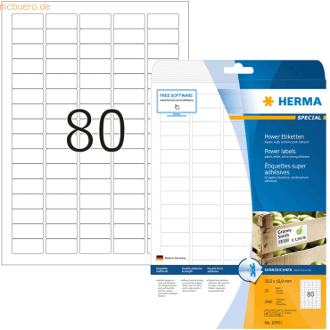 HERMA Etiketten 35,6x16,9mm Special A4 Power Etiketten 2000 Stück von Herma