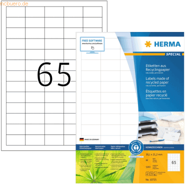 HERMA Etiketten 38,1x21,2mm naturweiß RC A4 VE=80 Blatt von Herma
