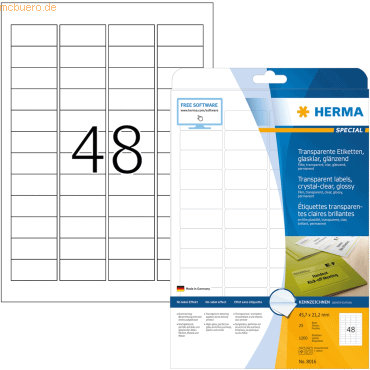 HERMA Etiketten 45,7x21,2 mm transparent klar Folie glänzend 1200 Stüc von Herma