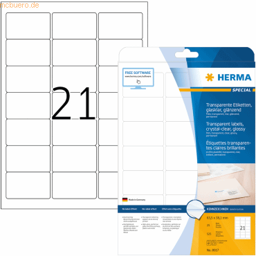 HERMA Etiketten 63,5x38,1 mm transparent klar Folie glänzend 525 Stück von Herma
