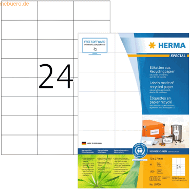 HERMA Etiketten 70,0x37,0mm naturweiß RC A4 VE=80 Blatt HERMA Etiketten 70,0x37,0mm naturweiß RC A4 VE=80 Blatt von Herma