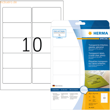 HERMA Etiketten 96x50,8 mm transparent klar Folie glänzend 250 Stück von Herma