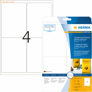 HERMA Etiketten 99,1x139 mm transparent klar Folie glänzend 100 Stück HERMA Etiketten 99,1x139 mm transparent klar Folie glänzend 100 Stück von Herma